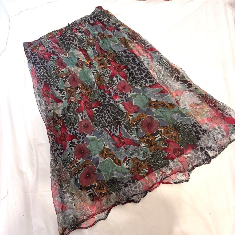 XESSORIUM Vintage 90s Stunning Floral and leopard Print flowy rayon maxi skirt - Picture 5 of 13